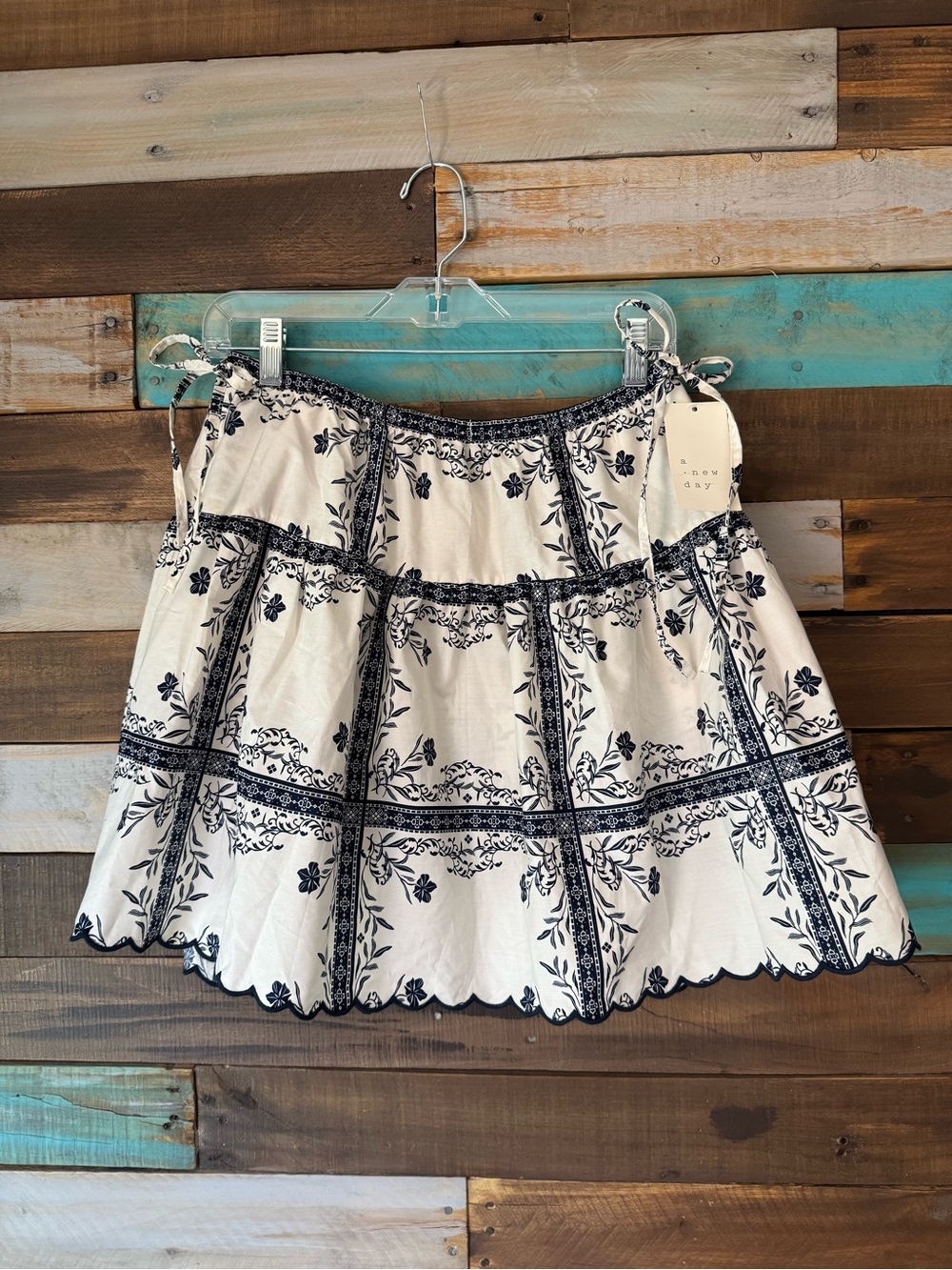 NWT Target A New Day Tile Print Cotton Mini Skirt Scalloped Hem Boho | Size S